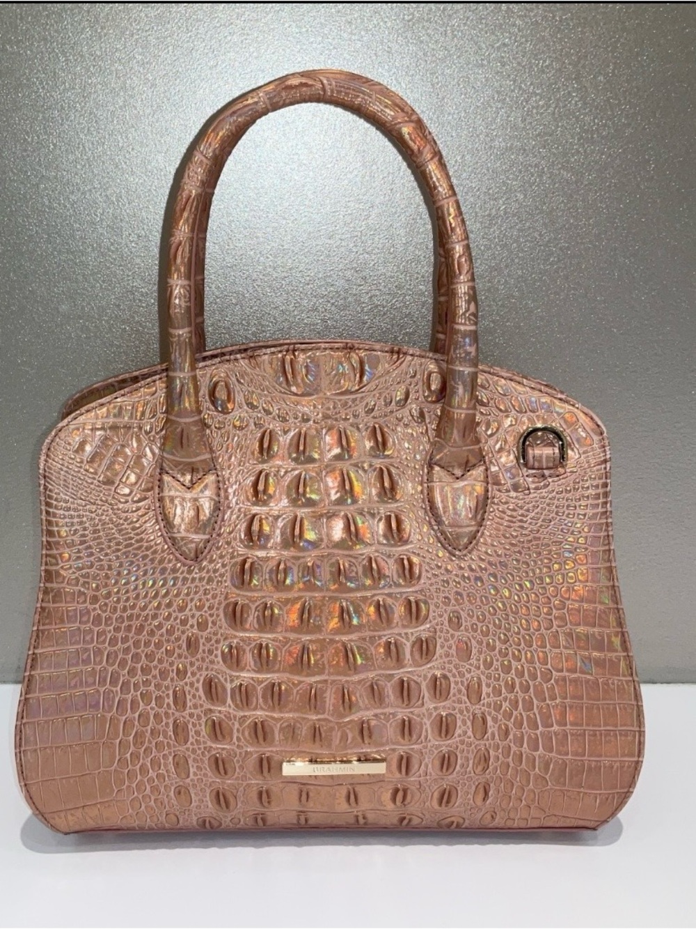 Brahmin Iridescent Rose Gold Croc-Embossed Rosetta Satchel